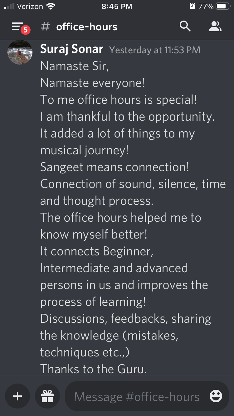 Suraj Sonar Bansuri Bliss Office Hours Testimonial